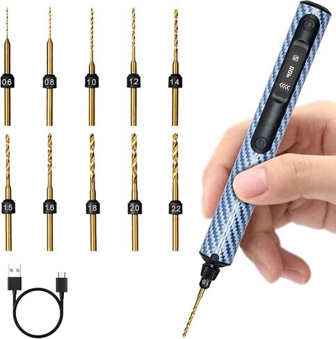 ARROWSPACE Mini Electric Drill, Smart Precision Hand Drill with OLED Display, Carbon Fiber Body, 5-Speed 900RPM High Torque, 10 HSS Bits for Resin, Jewelry Making, Wood, DIY, Black in Kuwait