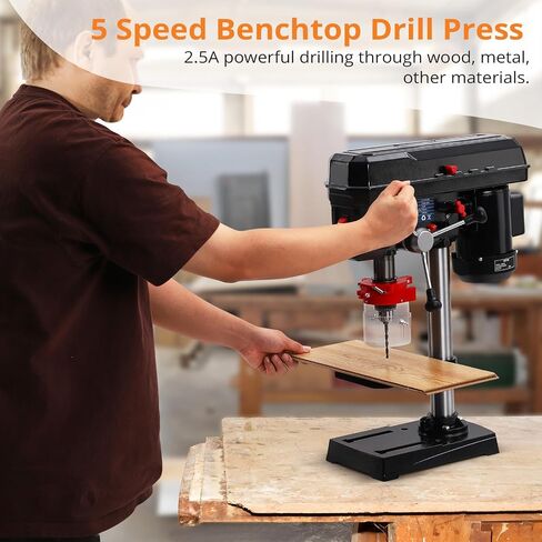 GarveeTech Benchtop Drill Press, 8 in 2.5Amp Bench Drill Press, 5Speed Variable, 0-45° Tiltling Worktable Bench Drilling Machine for Wood Metal in Kuwait