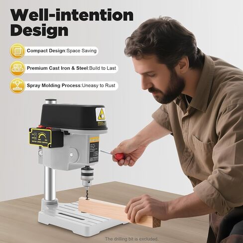 Mini Drill Press, 110V Portable Bench Drill Machine | 3-Speed Pillar Drill, Precision Mini Drilling Tool for Jewelry Making, DIY Crafts, Wood, Acrylic and Plastic in Kuwait