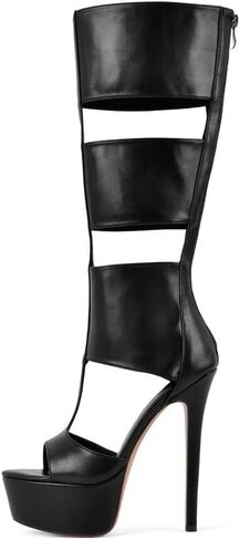 Richealnana Women's Gladiator Knee-High Platform Heels-Stiletto Peep Toe Boots with Back Zipper for Club,Prom,Dance,Sexy in Kuwait