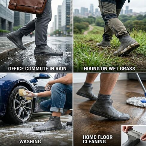 Waterproof Shoe Covers, Reusable Non-Slip and Cotton Shoe Protectors for Rain, Mud, Outdoor Commuting, Garden Work, Washable Lightweight Overshoes for Men and Women (Large, Black) in Kuwait