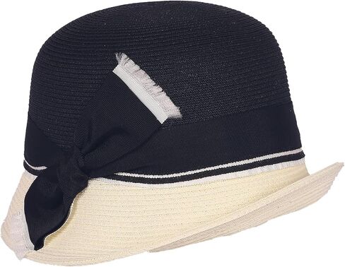 المرأة الشمس القش قبعة قاء زجاجي ديربي Hat1920s خمر دلو قبعة مع القوس لهجة قابلة للطي Packable لقضاء عطلة الشاطئ in Kuwait