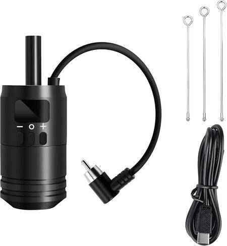 2 In 1 Tattoo Battery Grip, Adjustable Wireless Control Handle, Tattoo Pen Kit with LED Display and 3 Needles, 4.8 V-12 V Voltage, Compatible with Most Rotary Tattoo Machine in Kuwait