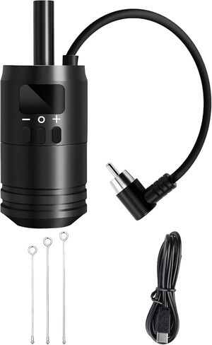 2 In 1 Tattoo Battery Grip, Adjustable Wireless Control Handle, Tattoo Pen Kit with LED Display and 3 Needles, 4.8 V-12 V Voltage, Compatible with Most Rotary Tattoo Machine in Kuwait