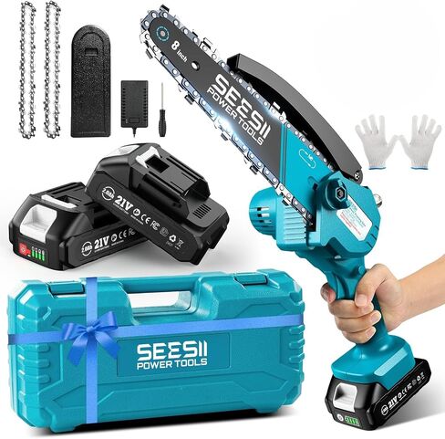 SEESII 6-Inch Mini Chainsaw Cordless with Oiler System | 2x2000mAh Batteries, Handheld Electric Chain Saw with Safety Lock, Battery Powered Chainsaw for Wood Tree Cutting, M6 Plus in Saudi Arabia
