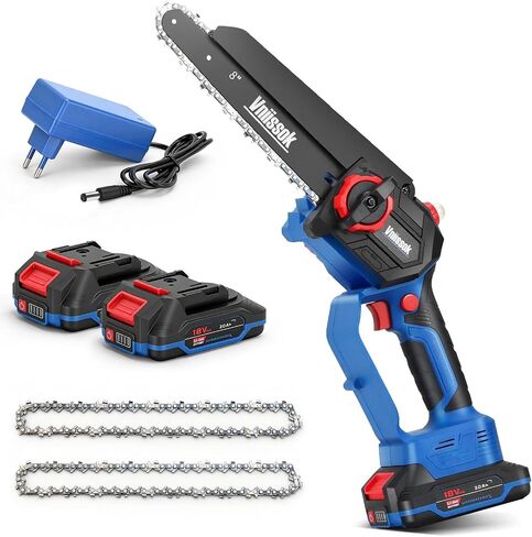Mini Chainsaw 8 inch Cordless - Upgraded Handheld Electric Chainsaw with 2 Pack Batteries and Charger, Electric Power Chain Saw with Oiler, Garden Tools for Tree Trimming Wood Cutting in Kuwait