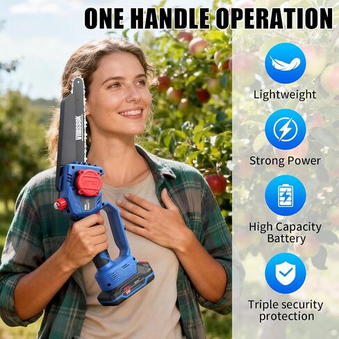 Mini Chainsaw 8 inch Cordless - Upgraded Handheld Electric Chainsaw with 2 Pack Batteries and Charger, Electric Power Chain Saw with Oiler, Garden Tools for Tree Trimming Wood Cutting in Kuwait