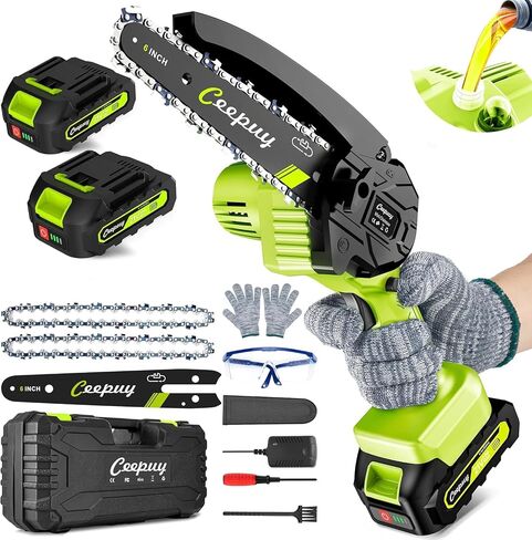 CEEPUY Mini Chainsaw Cordless,6 Inch Portable Electric Chainsaw with 2 Batterys/Automatic Oiler/Security Lock/Powered Small Handheld Saw for Trees Branches Trimming,Gifts for Father Men Dad Husband in Kuwait