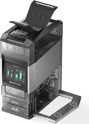 Ostation 2 Pro AA AAA Rechargeable Battery Charging Station w/ 24 Batteries | 12 AA Li-ion & 12 AAA NiMH Batteries, Polarity-Free, 3 in 1 Charger Organizer Tester for Gamers, Cameras & Smart Homes in Kuwait
