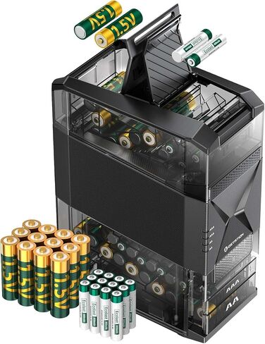 Ostation 2 Pro AA AAA Rechargeable Battery Charging Station w/ 24 Batteries | 12 AA Li-ion & 12 AAA NiMH Batteries, Polarity-Free, 3 in 1 Charger Organizer Tester for Gamers, Cameras & Smart Homes in Kuwait