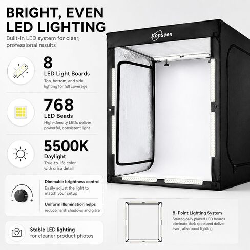 Professional Photo Light Box Photography Studio Dimmable LED Large Shooting Tent Cube 47x39x78inch Video Continuous Lighting Lightbox Soft Box with 3 Colors PVC Backdrops and Carrying Bag in Saudi Arabia