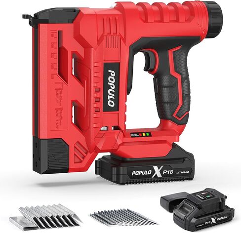 POPULO 20V Nail Gun Battery Powered, 18 Gauge 2-In-1 Cordless Brad Nailer Stapler Includes a 2.0Ah Battery, Charger, 1600 Nails, Electric Staple Nail Gun for Carpentry and Upholstery in Kuwait