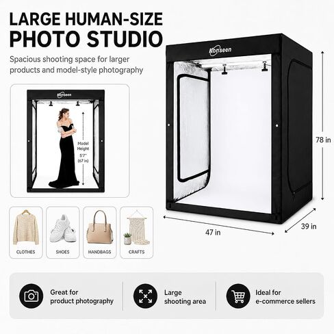 Professional Photo Light Box Photography Studio Dimmable LED Large Shooting Tent Cube 47x39x78inch Video Continuous Lighting Lightbox Soft Box with 3 Colors PVC Backdrops and Carrying Bag in Saudi Arabia