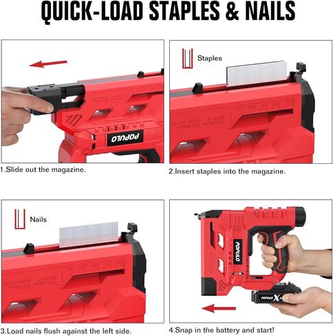 POPULO 20V Nail Gun Battery Powered, 18 Gauge 2-In-1 Cordless Brad Nailer Stapler Includes a 2.0Ah Battery, Charger, 1600 Nails, Electric Staple Nail Gun for Carpentry and Upholstery in Kuwait