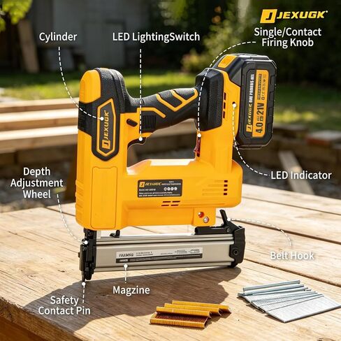 JEXUGK Cordless Brad Nailer, 18 GA Nail Gun Battery Powered with 2 x 4.0Ah Battery, 2 in 1 Electric Nail Gun with 1000 Brad Nails and 1000 Staples, Finish Nailer for Woodworking & Home Improvement in Kuwait