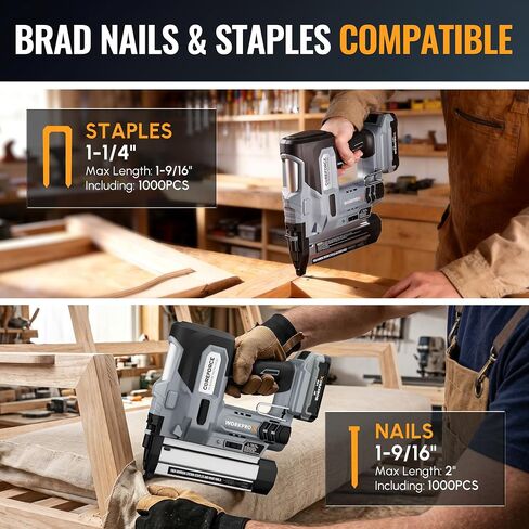 WORKPROX 20V Cordless Brad Nailer Kit, 18 Gauge 2-in-1 Nail & Staple Gun | 2.0Ah Rechargeable Battery, 1000 Staples & 1000 Nails, For Woodworking, Upholstery, DIY Projects & Home Improvement in Kuwait
