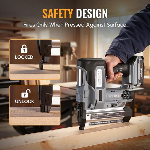 WORKPROX 20V Cordless Brad Nailer Kit, 18 Gauge 2-in-1 Nail & Staple Gun | 2.0Ah Rechargeable Battery, 1000 Staples & 1000 Nails, For Woodworking, Upholstery, DIY Projects & Home Improvement in Kuwait