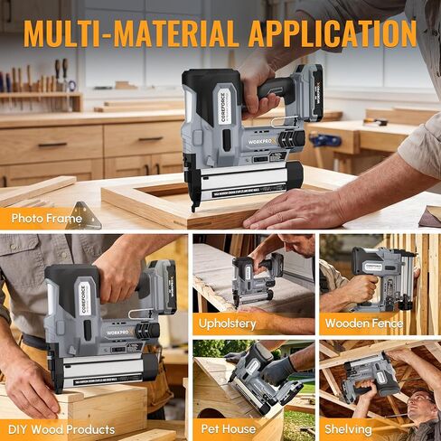 WORKPROX 20V Cordless Brad Nailer Kit, 18 Gauge 2-in-1 Nail & Staple Gun | 2.0Ah Rechargeable Battery, 1000 Staples & 1000 Nails, For Woodworking, Upholstery, DIY Projects & Home Improvement in Kuwait