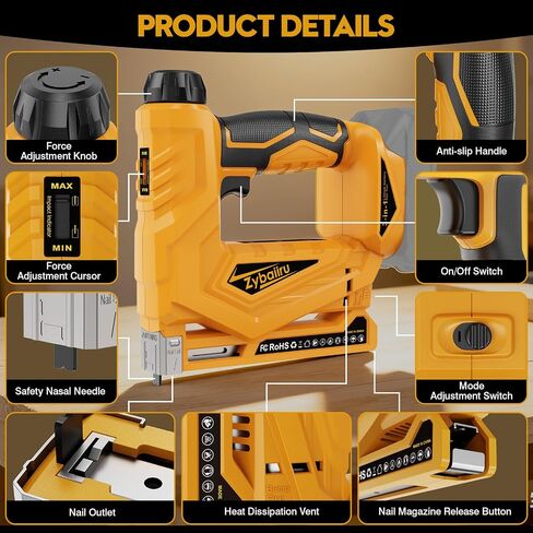 3-In-1 Cordless Nail Gun - Compatible with DEWALT 20V Battery - 18 GA Electric Brad Nailer With 3000 Pcs Nails (18GA Brad & T50 & 10J Crown Staples) for Upholstery & Family DIY (No Battery) in Kuwait