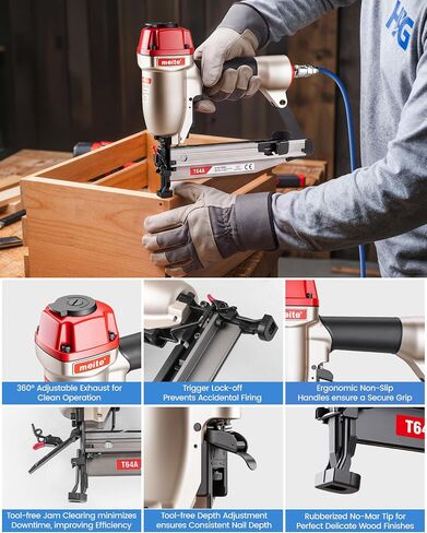 meite T64A 16 Gauge Finish Nailer with 4 Sizes Finish Nails Set 2,000PCS | Pneumatic Straight Nail Gun for 1-1/4" to 2-1/2", Tool-free Jam Release and Depth Dial, Cabinet Baseboards Trim Carpentry in Kuwait
