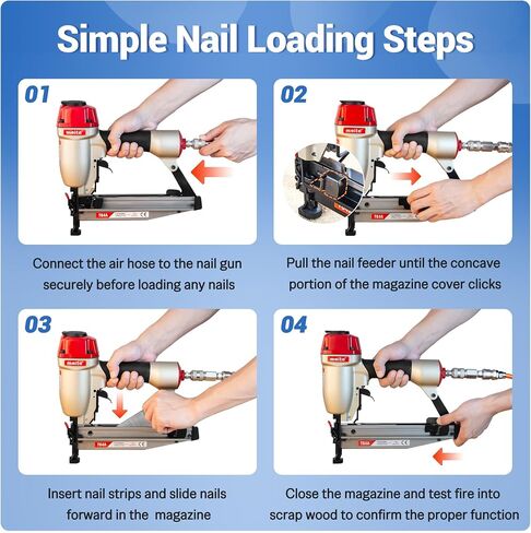 meite T64A 16 Gauge Finish Nailer with 4 Sizes Finish Nails Set 2,000PCS | Pneumatic Straight Nail Gun for 1-1/4" to 2-1/2", Tool-free Jam Release and Depth Dial, Cabinet Baseboards Trim Carpentry in Kuwait