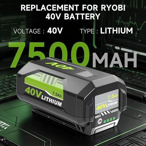 1 Pack Upgraded to 7.5Ah Replacement for Ryobi 40V Battery OP4075A(Green) | Compatible with Ryobi 40 Volt Batteries OP40601 OP40602 OP4050 OP40501 OP4040 OP40404 in Saudi Arabia