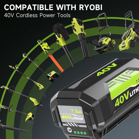 1 Pack Upgraded to 7.5Ah Replacement for Ryobi 40V Battery OP4075A(Green) | Compatible with Ryobi 40 Volt Batteries OP40601 OP40602 OP4050 OP40501 OP4040 OP40404 in Saudi Arabia