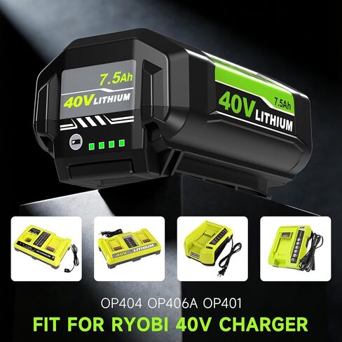 1 Pack Upgraded to 7.5Ah Replacement for Ryobi 40V Battery OP4075A(Green) | Compatible with Ryobi 40 Volt Batteries OP40601 OP40602 OP4050 OP40501 OP4040 OP40404 in Saudi Arabia