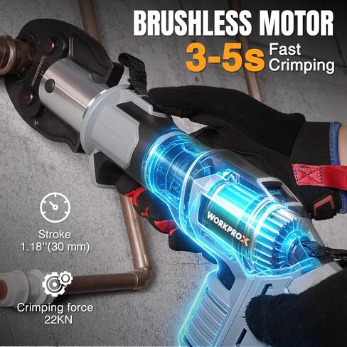 WORKPROX Press Tool, 20V Brushless Electric Pipe Crimping Tool for 1/2", 3/4", 1" Copper Pipes, Cordless Press Tool Kit with 3 Press Jaws, 2-Pack 2.0Ah Batteries with Carrying Case in Kuwait