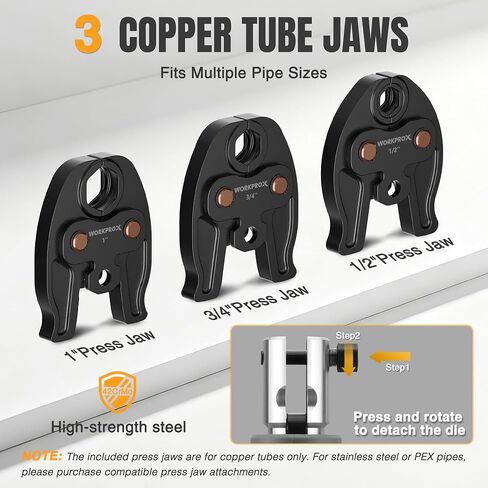WORKPROX Press Tool, 20V Brushless Electric Pipe Crimping Tool for 1/2", 3/4", 1" Copper Pipes, Cordless Press Tool Kit with 3 Press Jaws, 2-Pack 2.0Ah Batteries with Carrying Case in Kuwait
