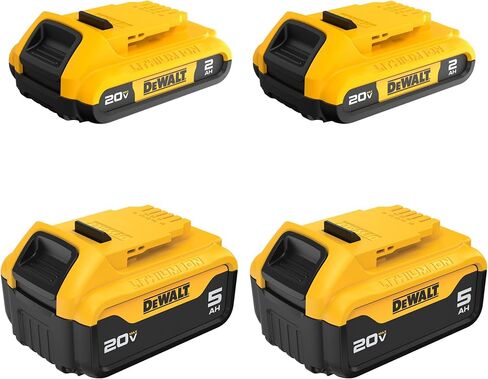 DEWALT 20V Max Battery, 4 Pack, Includes 2 x 5.0Ah Extended Runtime Batteries and 2 x 2.0Ah Compact Batteries (DCB235-4) in Kuwait