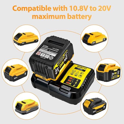 2-Pack 12000mAh 20V Max Lithium-Ion Battery & Charger Combo, High Capacity Replacement for DEWALT 20V MAX Battery Power Tools, Fast Charging Included in Kuwait