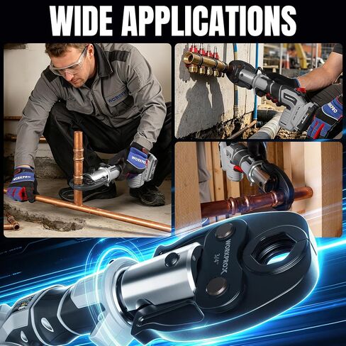 WORKPROX Press Tool, 20V Brushless Electric Pipe Crimping Tool for 1/2", 3/4", 1" Copper Pipes, Cordless Press Tool Kit with 3 Press Jaws, 2-Pack 2.0Ah Batteries with Carrying Case in Kuwait
