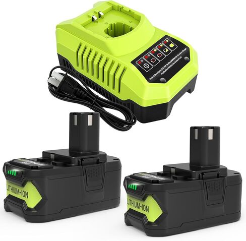 2-Pack 18V 4000mAh P108 Replacement for Ryobi 18V Battery and P117 Charger Compatible with Ryobi 18 Volt Lithium Battery P102 P103 P104 P105 P107 P109 P108 P190 P122 Cordless Power Tools (Green) in Kuwait