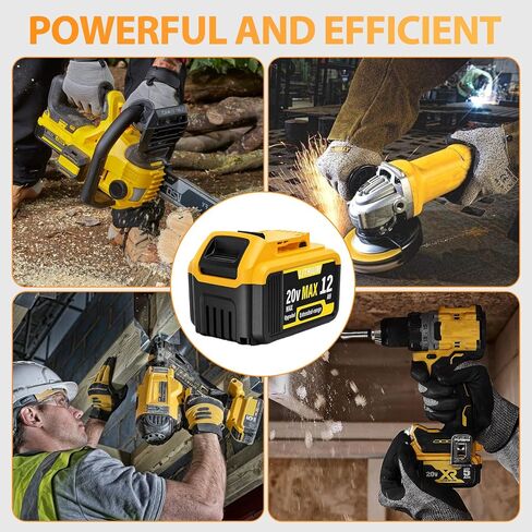 2-Pack 12000mAh 20V Max Lithium-Ion Battery & Charger Combo, High Capacity Replacement for DEWALT 20V MAX Battery Power Tools, Fast Charging Included in Kuwait