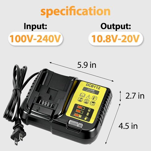 2-Pack 12000mAh 20V Max Lithium-Ion Battery & Charger Combo, High Capacity Replacement for DEWALT 20V MAX Battery Power Tools, Fast Charging Included in Kuwait