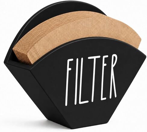 Coffee Filter Holder, Farmhouse Cone Filter Storage Organizer, Wood Coffee Filter Container Wall Mount, Coffee Cone Filter Dispenser for Coffee Bar Decor, Coffee Accessories for Coffee Station (Black) in Saudi Arabia