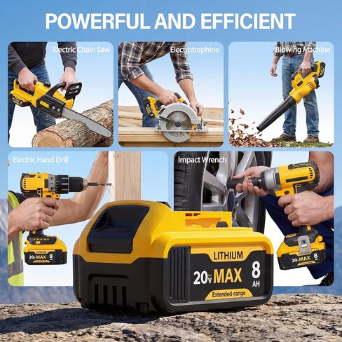 2-Pack 8000mAh High-Capacity Replacement for Dewalt 20V Max Battery Compatible with DCB200 DCB201 DCB203 DCB204 DCB205 DCB206 for DeWalt 20V Cordless Power Tools with LED Indicator & Safety Protection in Kuwait