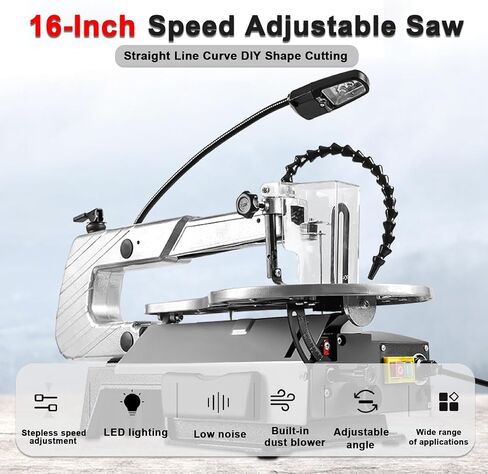 16-Inch Variable Speed Scroll Saw, 150W Electric Fret Saw with 45° Tiltable Metal Work Table, LED Light & Tool- Blade Change in Kuwait