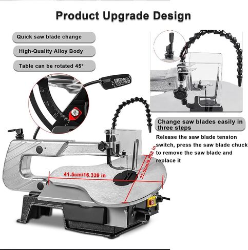 16-Inch Variable Speed Scroll Saw, 150W Electric Fret Saw with 45° Tiltable Metal Work Table, LED Light & Tool- Blade Change in Kuwait