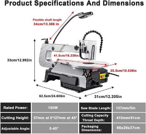 16-Inch Variable Speed Scroll Saw, 150W Electric Fret Saw with 45° Tiltable Metal Work Table, LED Light & Tool- Blade Change in Kuwait