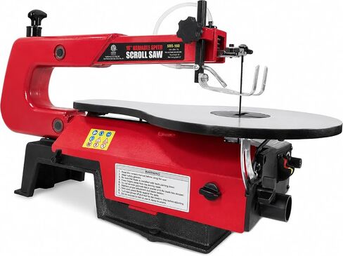 16 Inch Variable Speed Scroll Saw, 0.9A 400-1600 RPM, Adjustable 0-45° Tilt Table, for Woodworking Curved Cuts & Crafts, with Dust Blower & Blade Holder, Red in Kuwait