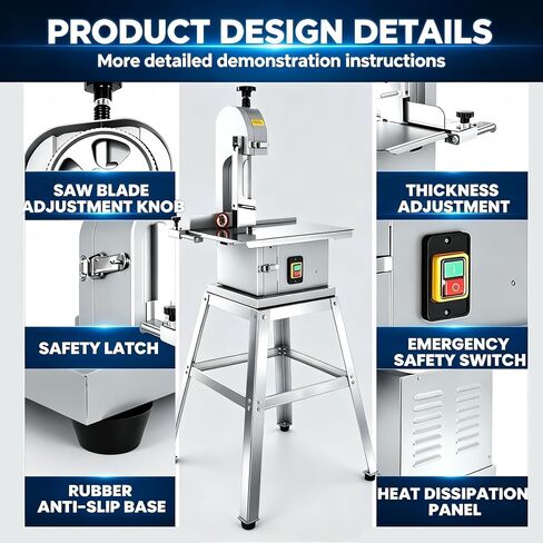 1500W Meat Saw for Butchering at Home, Cuts 0.04-8 Inch Thickness Meat Saw, 20"x16" Stainless Steel Worktable, Electric Bone Saw Machine, Frozen Meat Slicer, for Rib Pork Beef Butchering in Kuwait