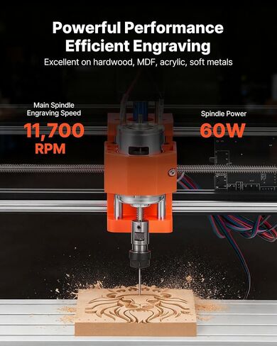 VEVOR 3018 CNC Router Machine, 60W Spindle, 3-Axis Wood Engraving Milling Machine, with 300 x 180 x 40 mm Working Area, Aluminum Alloy Construction, Rotary Knob, for Wood Acrylic Carving Cutting in Kuwait