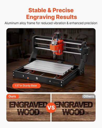 VEVOR 3018 CNC Router Machine, 60W Spindle, 3-Axis Wood Engraving Milling Machine, with 300 x 180 x 40 mm Working Area, Aluminum Alloy Construction, Rotary Knob, for Wood Acrylic Carving Cutting in Kuwait