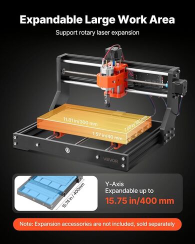 VEVOR 3018 CNC Router Machine, 60W Spindle, 3-Axis Wood Engraving Milling Machine, with 300 x 180 x 40 mm Working Area, Aluminum Alloy Construction, Rotary Knob, for Wood Acrylic Carving Cutting in Kuwait