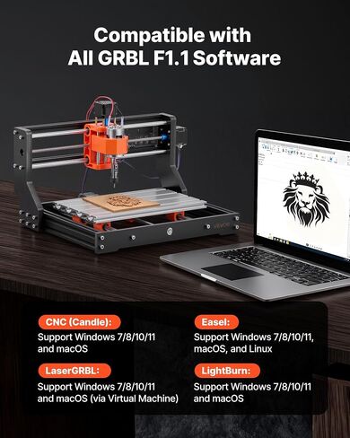 VEVOR 3018 CNC Router Machine, 60W Spindle, 3-Axis Wood Engraving Milling Machine, with 300 x 180 x 40 mm Working Area, Aluminum Alloy Construction, Rotary Knob, for Wood Acrylic Carving Cutting in Kuwait