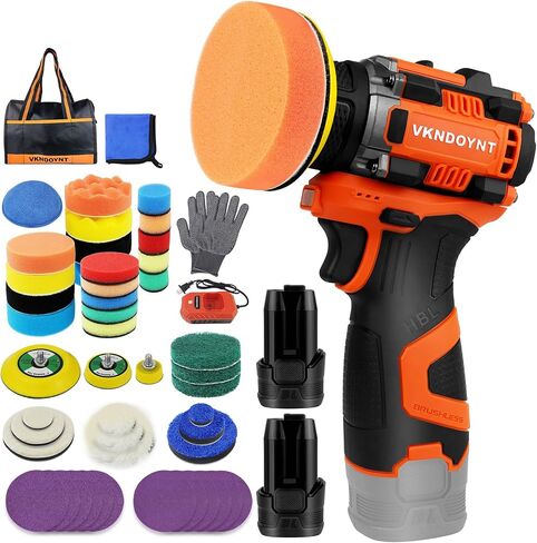 Brushless Cordless Polisher, 3" Mini Buffer & Sander Machine Kit, 2 Variable Speed Small Sander (0-500/0-3000 RPM), 3.0Ah Battery, 31 Accessories for Car Detailing/Buffing/Sanding/Waxing in Kuwait