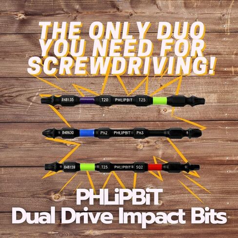 ORiGiNAL - T25+PH2 IMPACT BIT, 6 INCH, 4pk. Double End+Double Duty, USA-6T25PH2X4 (Lime Green/Blue Drives #25 Torx/Star/GRK + #8/10 Phillips Screw) "ULT" MULTi Compatible. in Kuwait