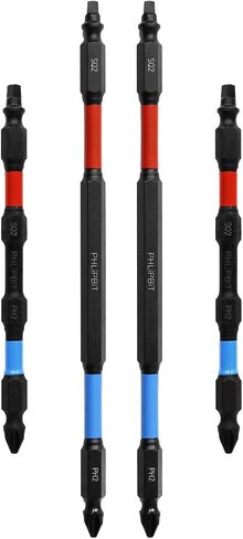ORBiT COMBiKiT - SQ2+PH2 IMPACT BIT, 2 Ea. 4+6 INCH, Mod. Geometry, Double End+Double Duty, USA-OCK46SQ2PH2X2 (Red/Blue Drives #8/10 SQ+PH Screw) Fits "ULT" MULTi S/Driver in Kuwait